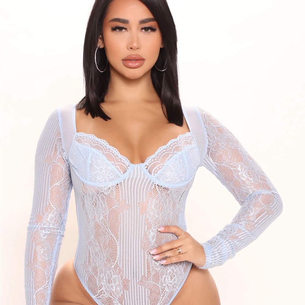 BNWT Light Blue Lace Bodysuit XS